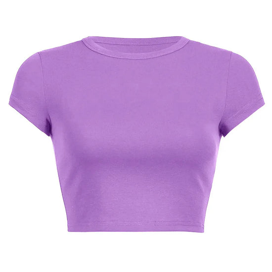 Camiseta casual morada de manga corta para mujer.