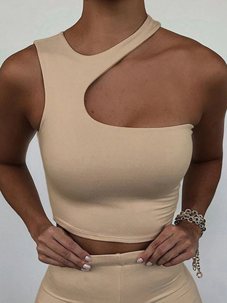 Top Corto de Mujer con Diseño Cut Out – Off Shoulder, Ajustado y Estilo Deportivo de Verano