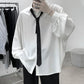 Camisa de Hombre Estilo Coreano – Manga Larga, Oversize y Transpirable con Corbata Negra