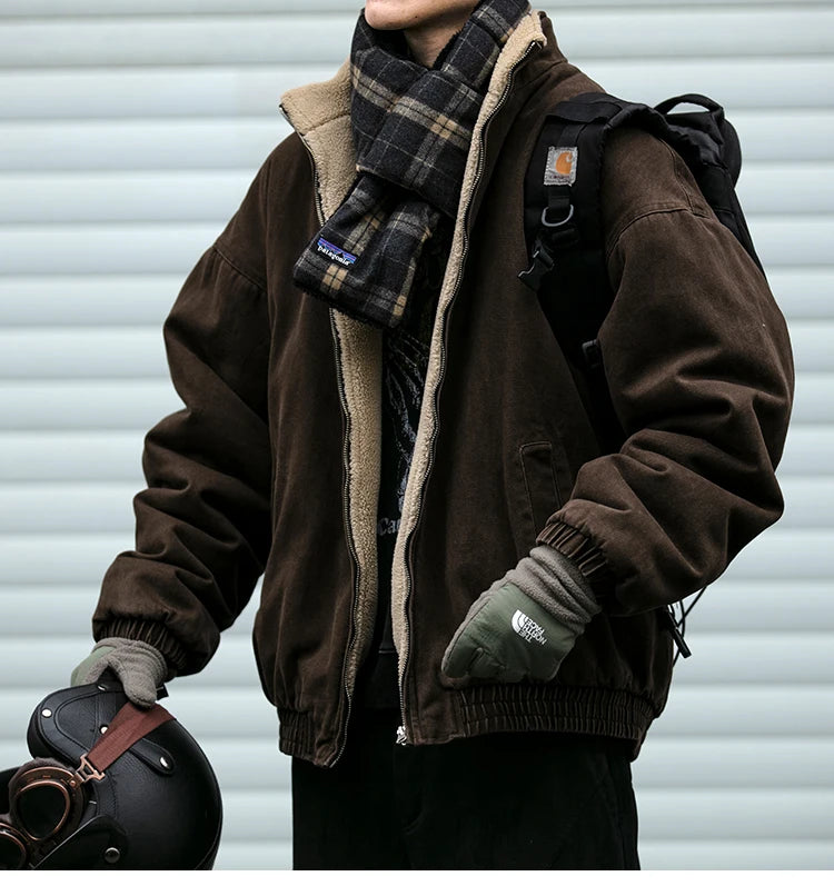 Chaqueta Vintage Japonesa de Polar para Hombre – Invierno, Gruesa, de Alta Calidad y Estilo Streetwear Coreano