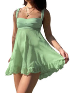 Vestido Elegante para Mujer – Diseño Cutout con Tirantes y Volantes2023