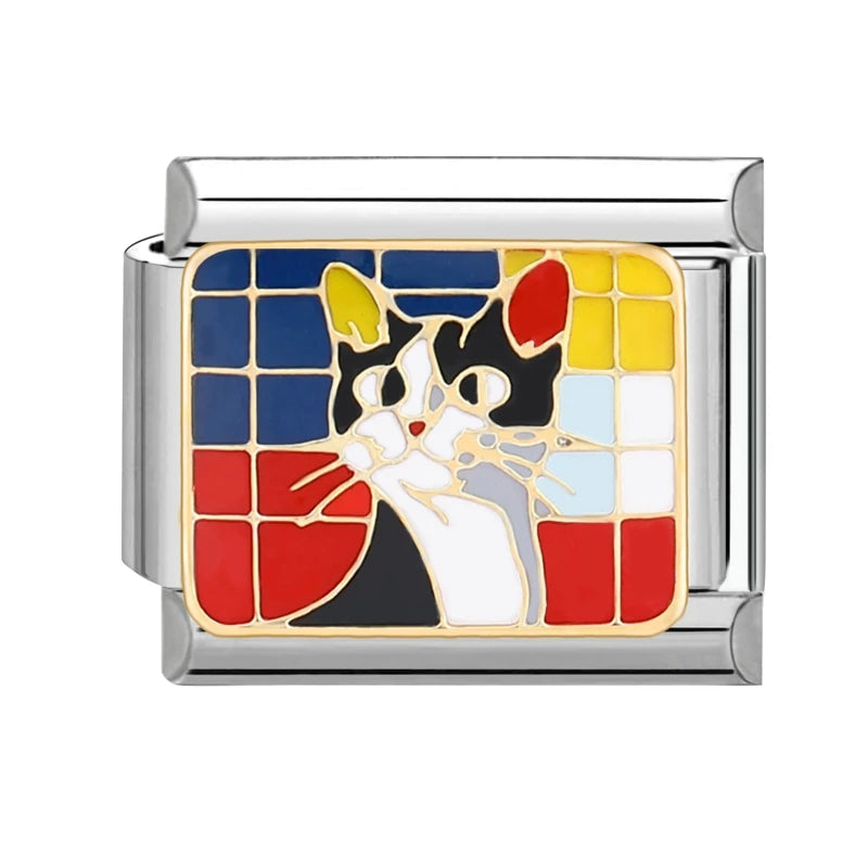 Charm Italiano de Acero Inoxidable – Diseño Ball No.8, Corazón, Cereza, Arcoíris, Gatos y Flores para Pulseras de 9mm