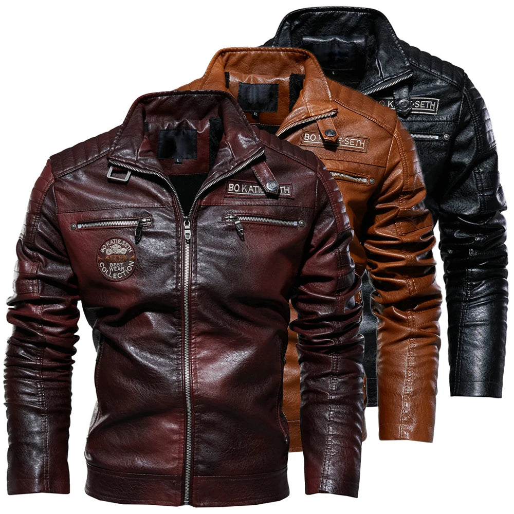 Chaqueta de Cuero para Hombre – Invierno, Estilo Motociclista y Cuello de Piel Desmontable