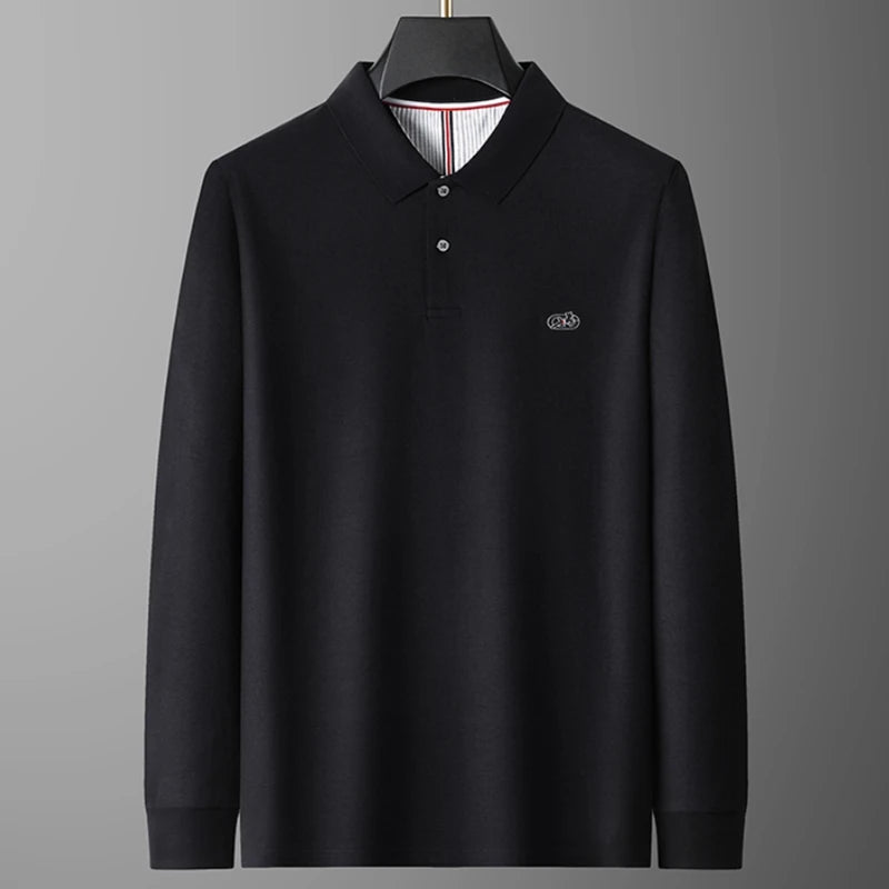 Polo de lujo 100 % algodón para hombre, de alta gama y otoño