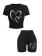 Conjunto de 2 Piezas para Mujer – Crop Top y Shorts con Estampado de Corazones