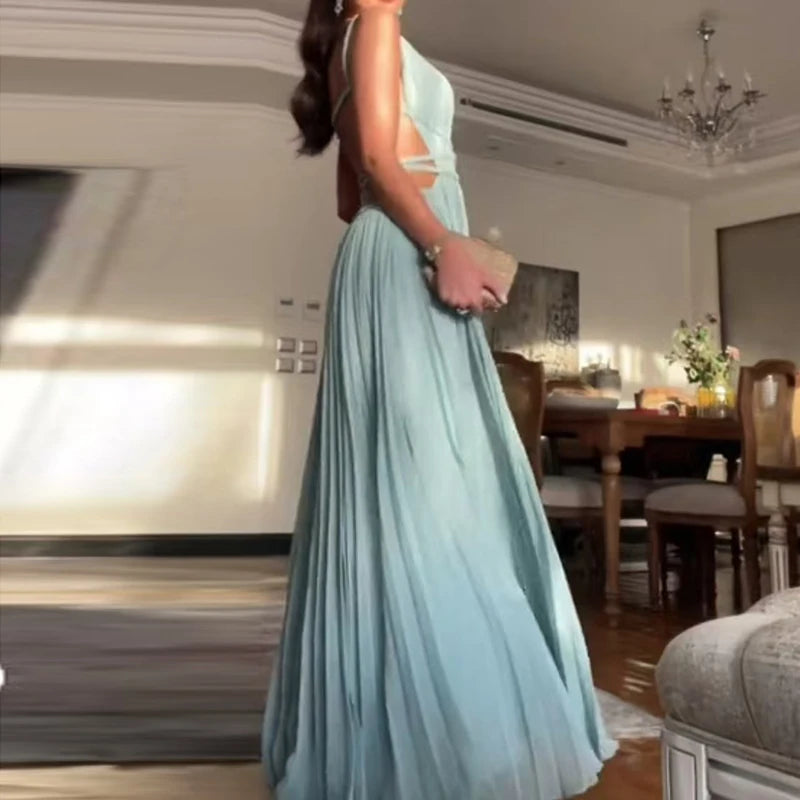 Vestido Largo Sin Mangas para Mujer – Diseño Hollow Out y Falda Plisada de Verano