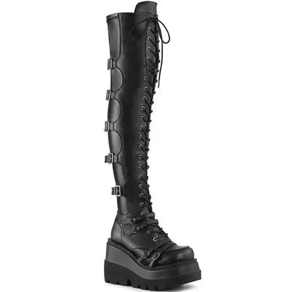Botas Altas de Mujer con Plataforma – Tacón Alto y Estilo Gótico para Otoño e Invierno