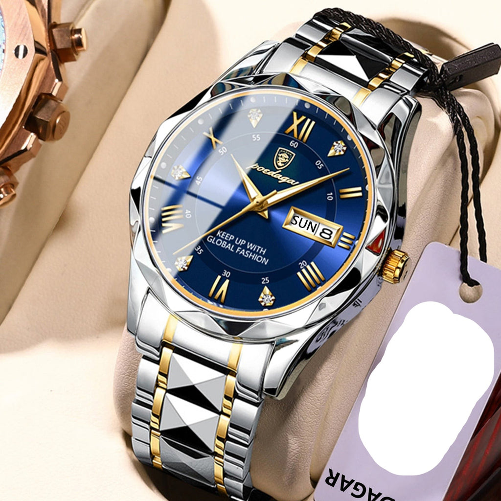 Relógio de luxo de negócios, à prova d'água, luminoso, data, semana, quartzo, POEDAGAR + caixa - A.S Foco