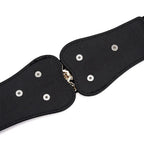 Cinturón Ancho para Mujer – Cierre Elástico con Hebilla de Hoja Dorada