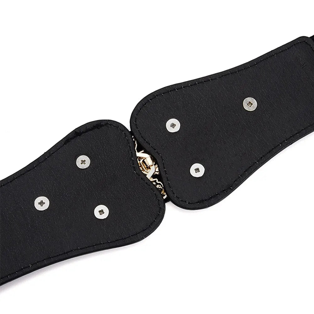 Cinturón Ancho para Mujer – Cierre Elástico con Hebilla de Hoja Dorada