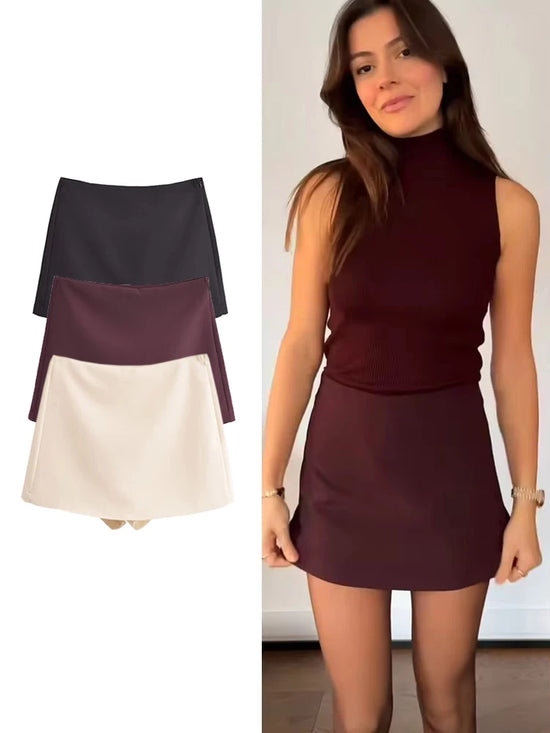 Falda Pantalón Mini de Cintura Alta para Mujer – Skort Vintage con Cremallera Lateral