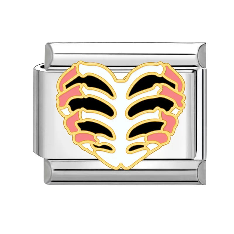 Charm Italiano de Acero Inoxidable – Diseño Ball No.8, Corazón, Cereza, Arcoíris, Gatos y Flores para Pulseras de 9mm