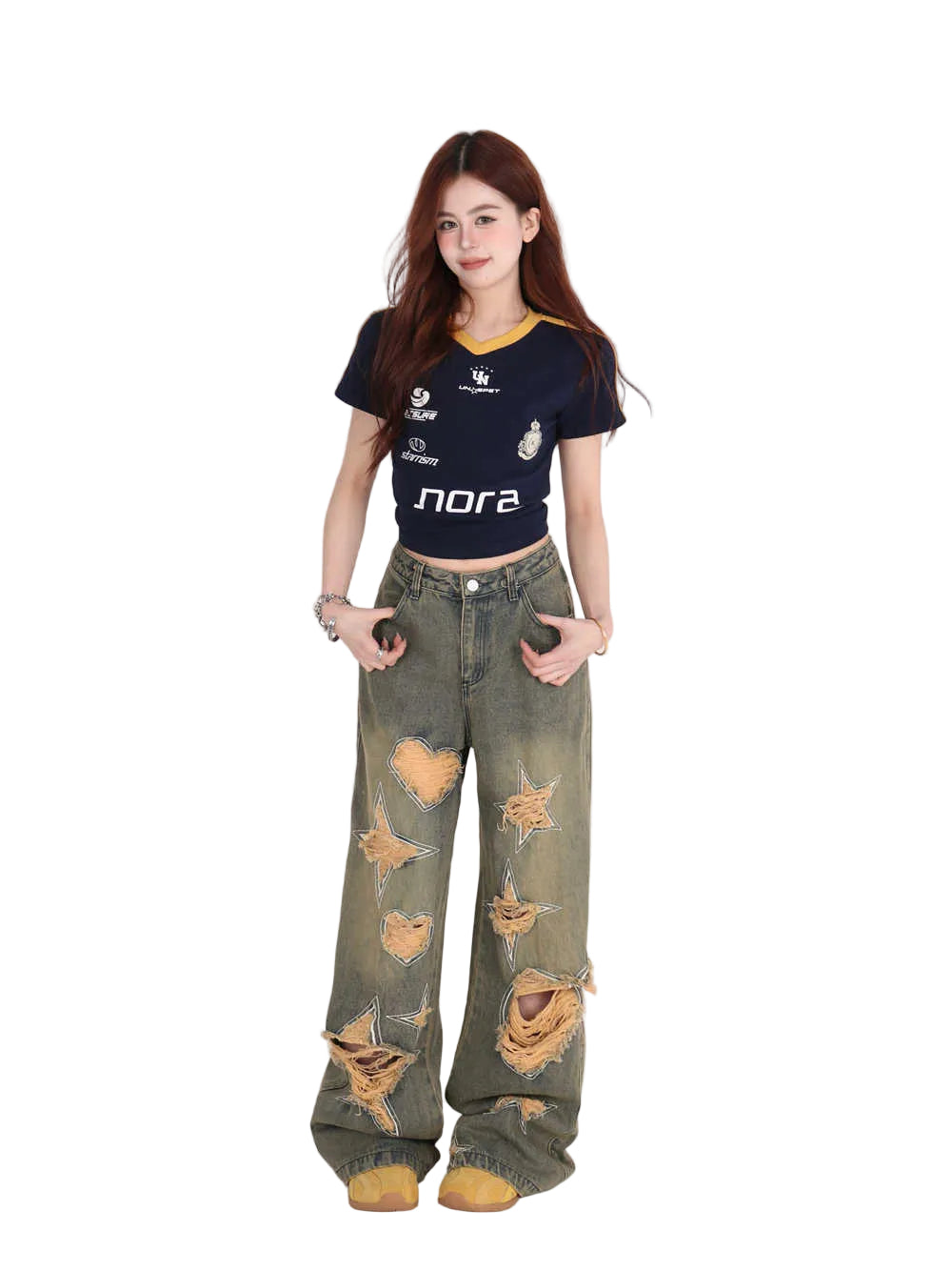 Pantalones vaqueros retro andrajosos Me encantan los vaqueros de pierna ancha