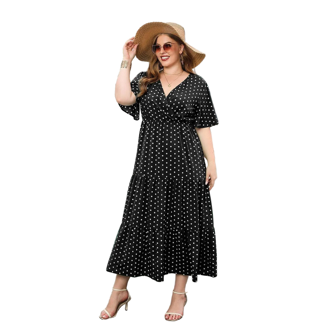 Vestido informal de lunares para mujer de talla grande para vacaciones