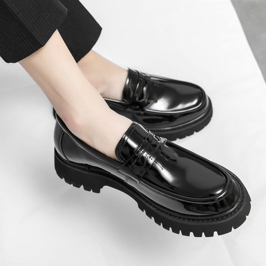 Mocasines con plataforma y aumento de altura, color negro, para hombre