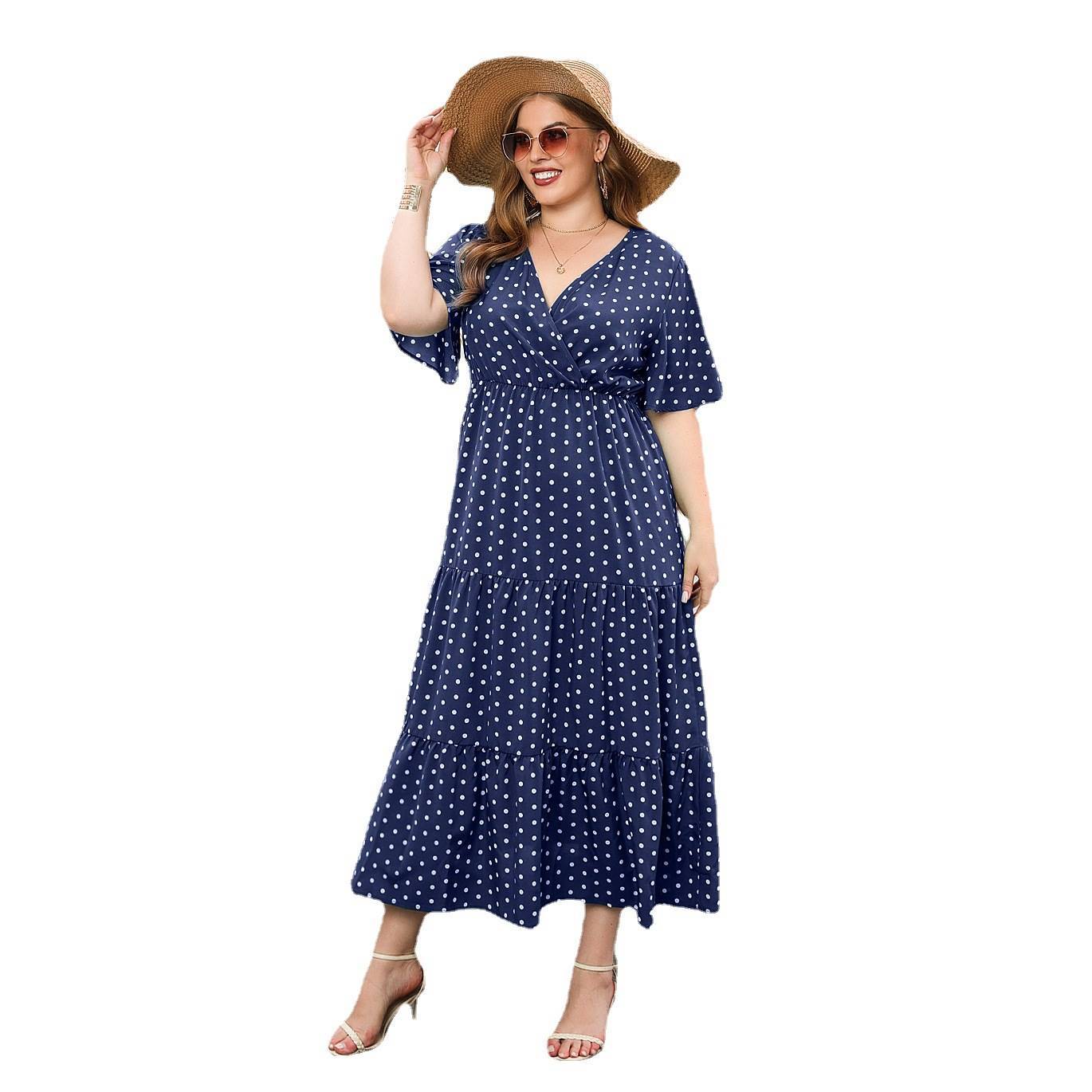 Vestido informal de lunares para mujer de talla grande para vacaciones