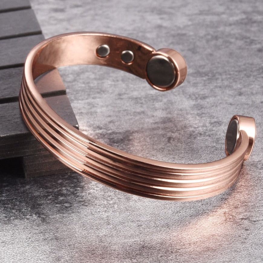 Pulseiras de cobre puro para homens e mulheres pulseiras ajustáveis com listras magnéticas para artrite, saúde, ímã alto, - A.S Foco