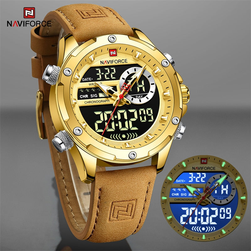 Relógios marca de luxo para homens relógio de couro à prova d'água 9208 - NAVIFORCE - A.S Foco